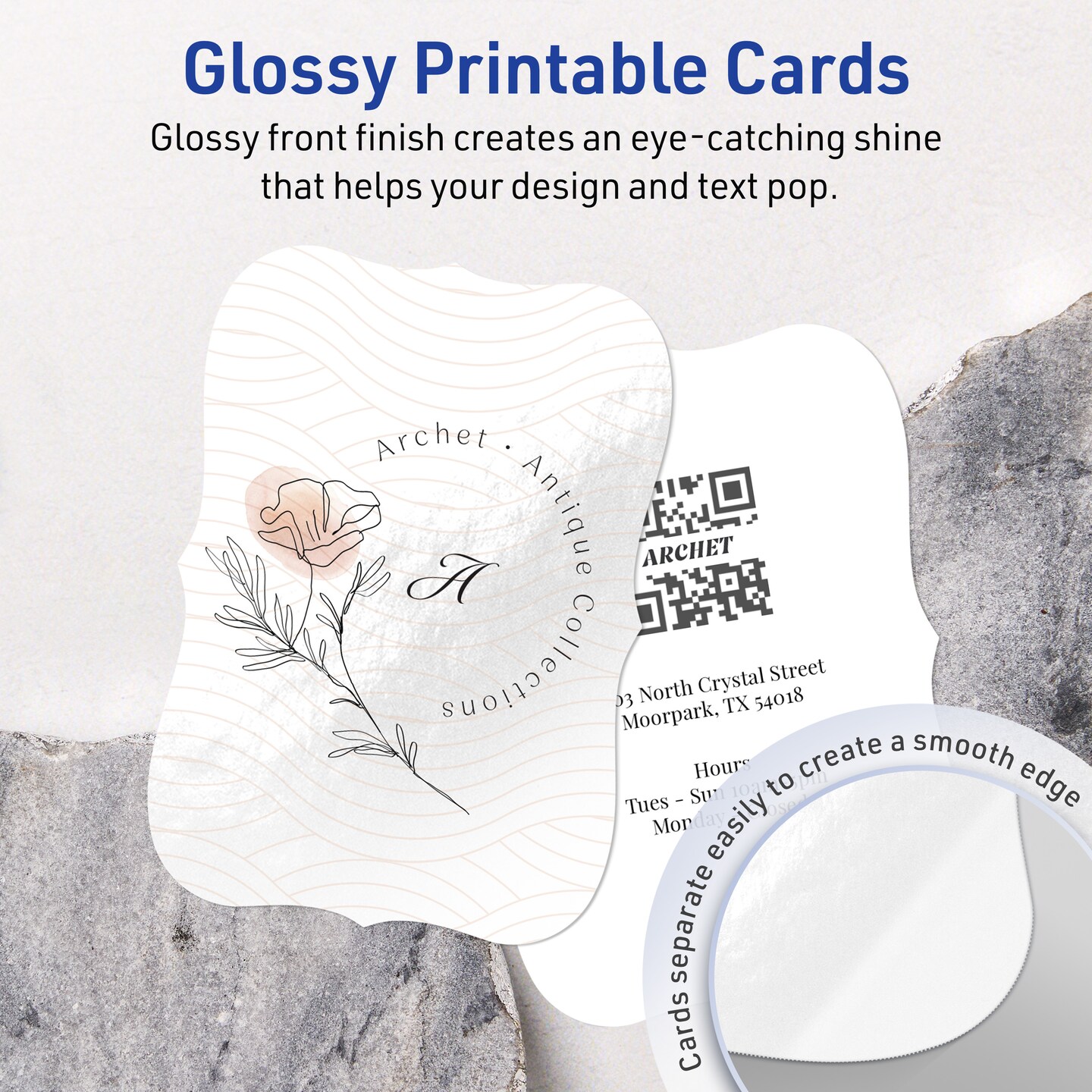 Avery Glossy White Postcards, 6&#x22; x 9&#x22; Rectangle Flourished Edge