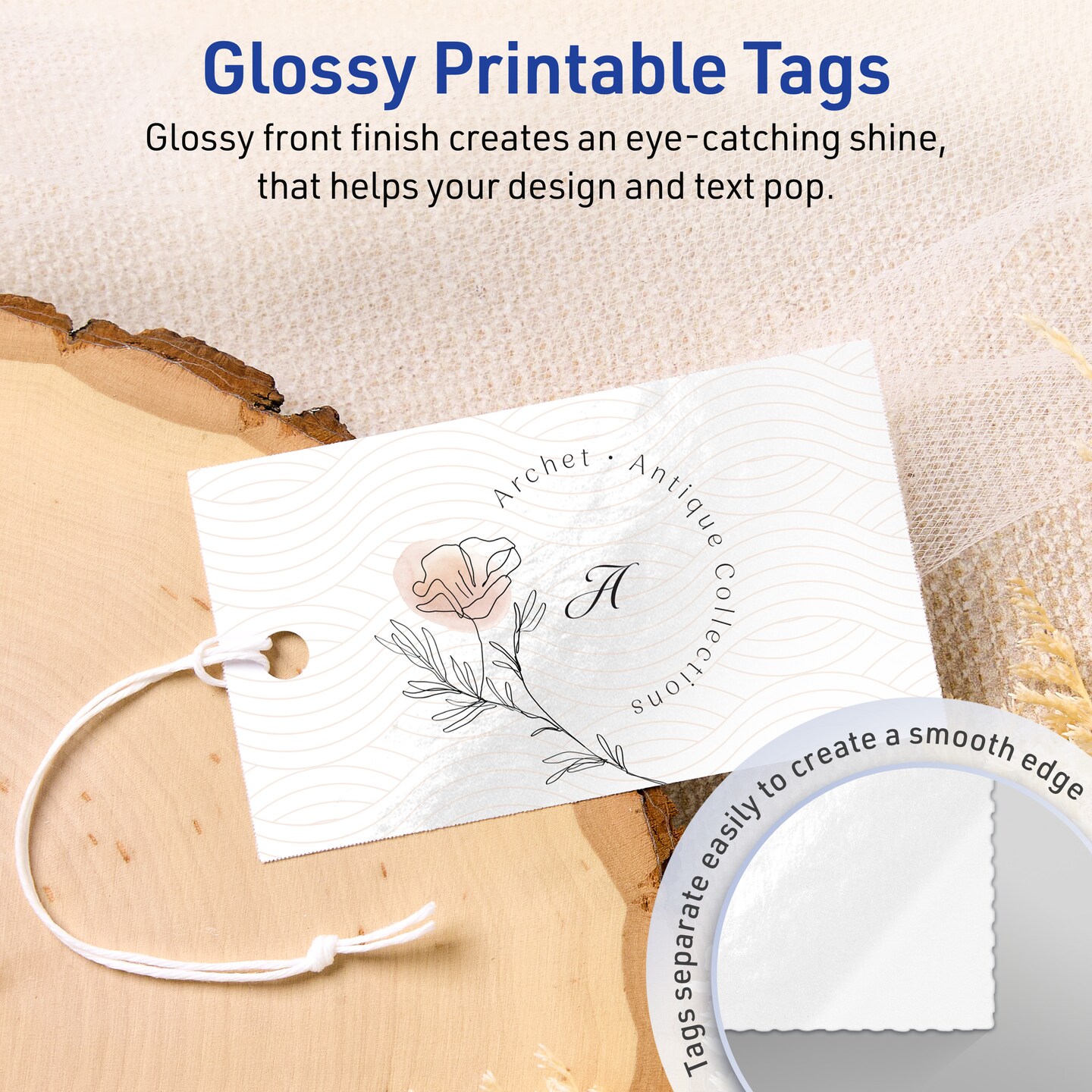 2&#x22; x 3-1/2&#x22; Rectangle, Glossy White Printable Tags