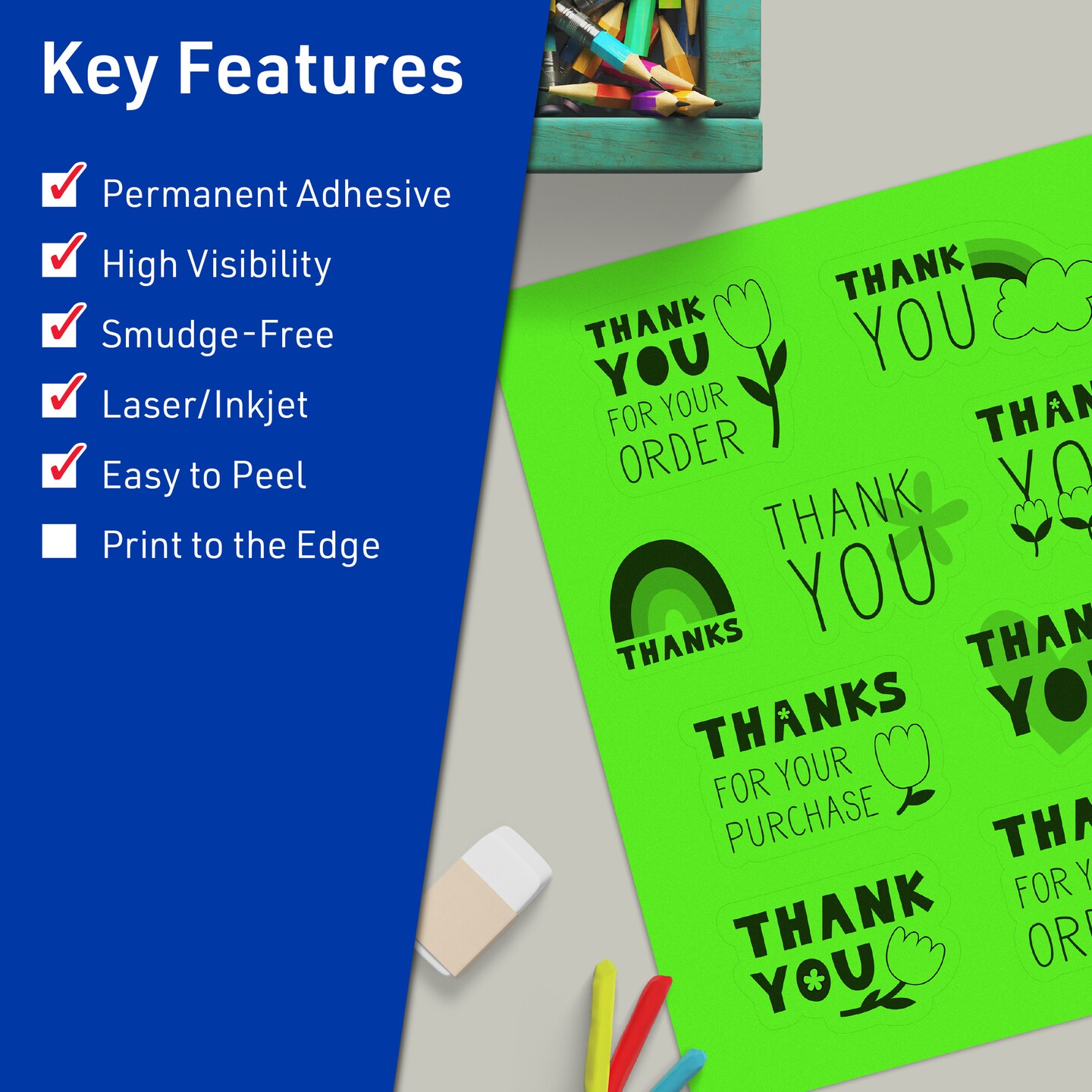 Avery Neon Green Sticker Paper, 8.5&#x22; x 11&#x22; Rectangle