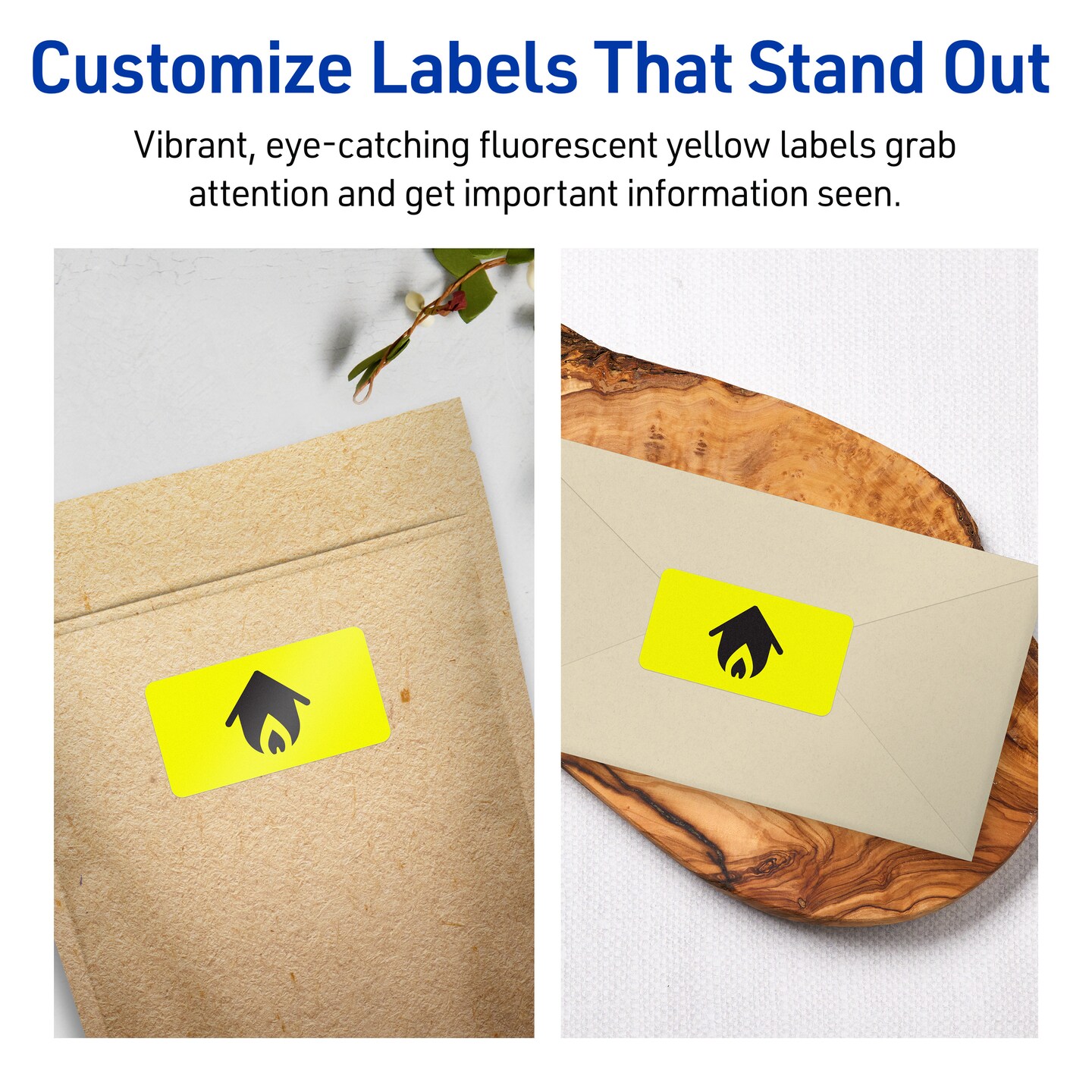 Avery Neon Yellow Paper Labels, 1-1/3&#x22; x 4&#x22; Rectangle