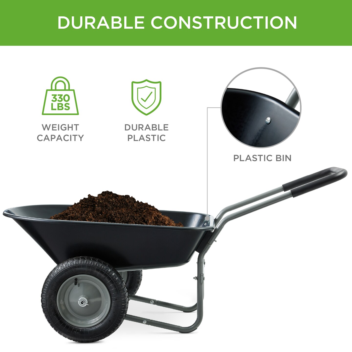 Best Choice Products Dual-Wheel Home Wheelbarrow Yard Garden Cart for Lawn, Construction