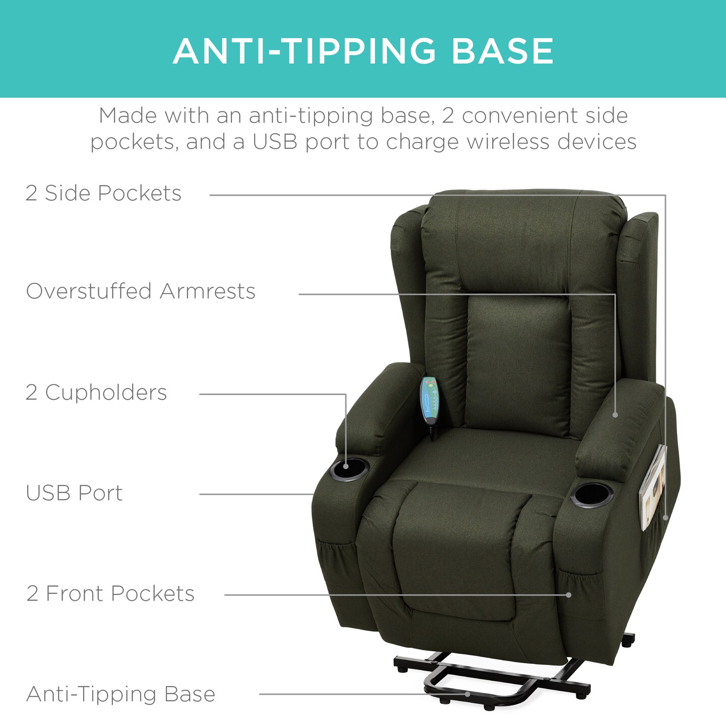 Best Choice Products Electric Power Lift Linen Recliner Massage Chair Furniture w/ USB Port, Heat, Cupholders