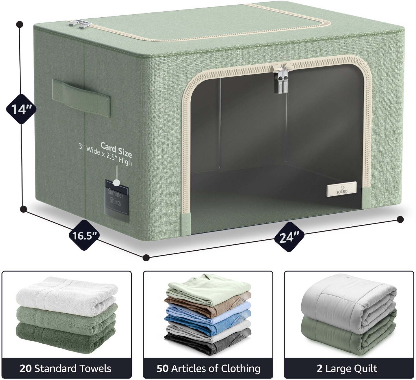 Sorbus 4 Pack Jumbo Storage Bins, Stackable &#x26; Foldable Clothes Organizer Bags with Metal Frame, Window, &#x26; Handles 