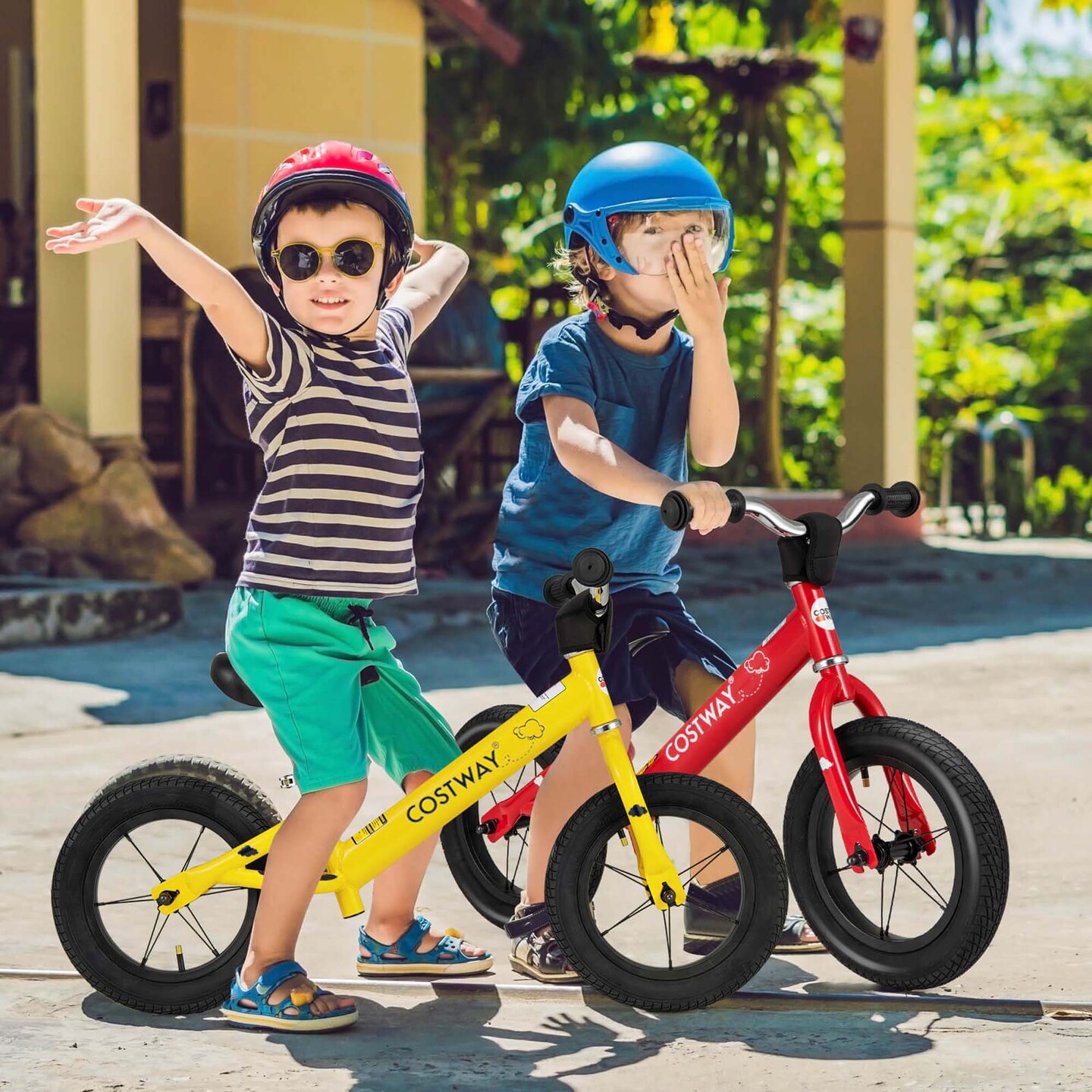 Costway 12 Inch Toddler Balance Bike No Pedal Training Bicycle with Inflatable Rubber Tires Yellow/White/Red