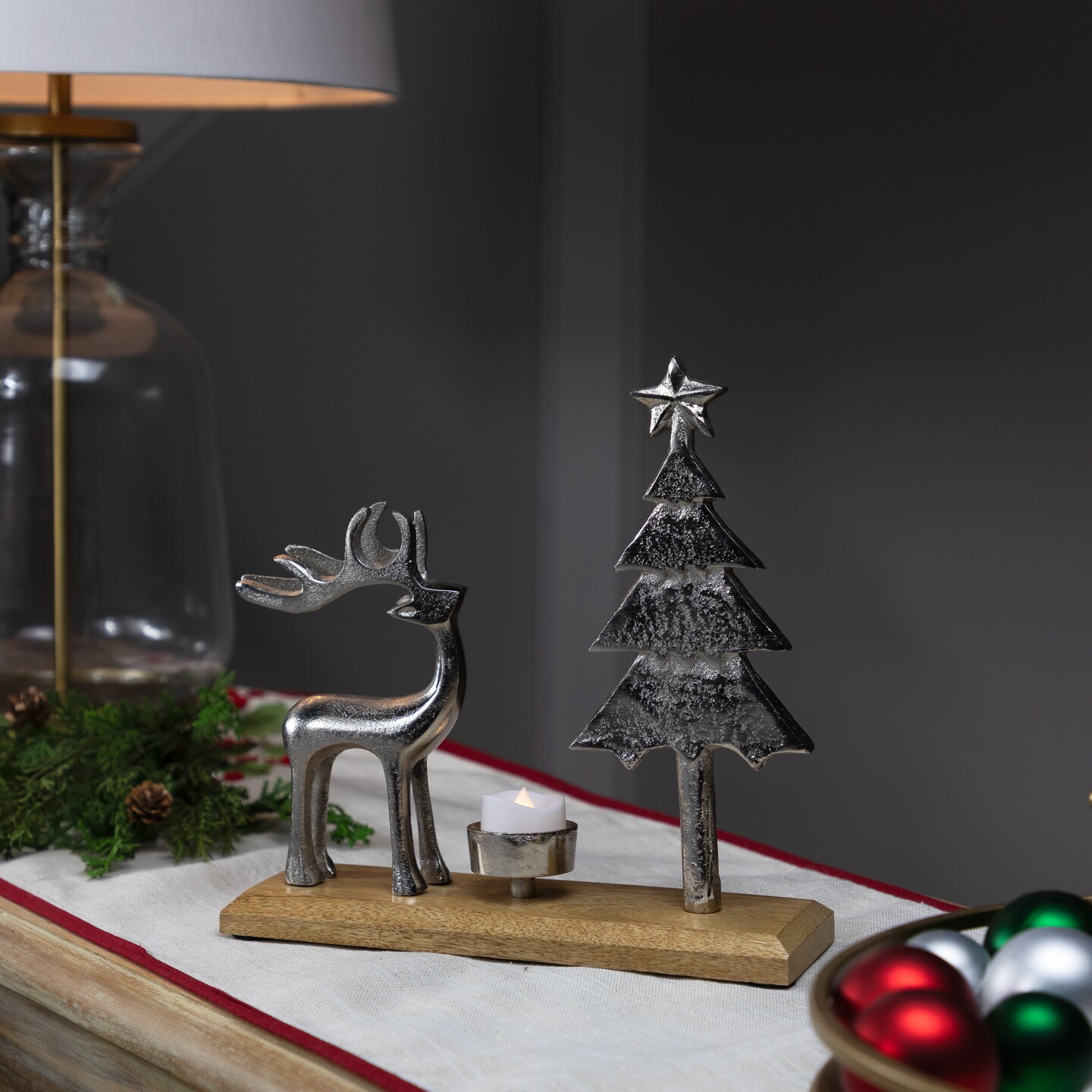 Northlight Reindeer and Tree Metal Christmas Tealight Holder - 10.5&#x22;