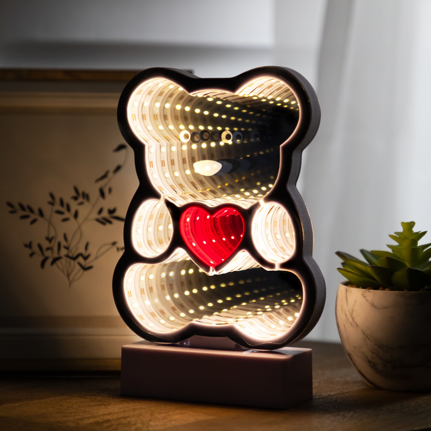 Northlight LED Lighted 3D Teddy Bear with Heart Infinity Mirror - 8"