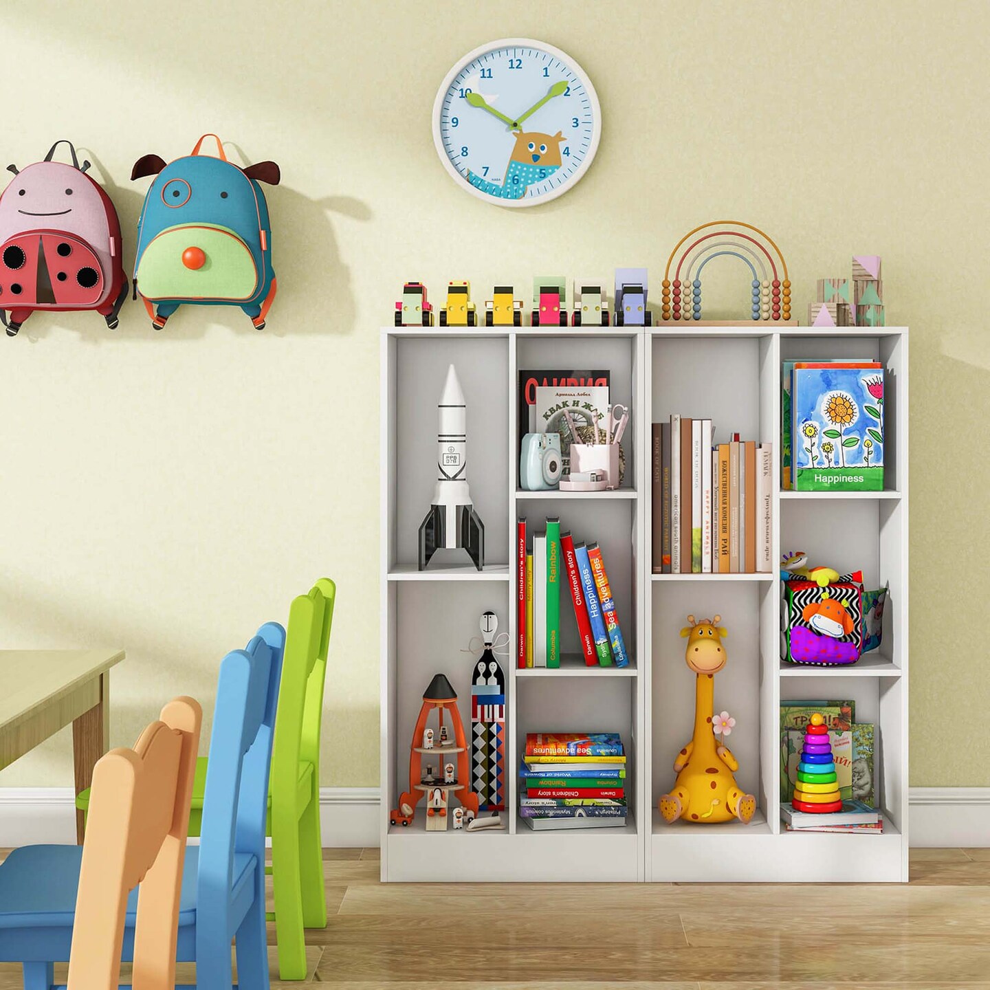 Costway 5-Cube Bookcase for Kids 41&#x22; Wooden Toy Storage Organizer for Kid&#x27;s Room White/Natural