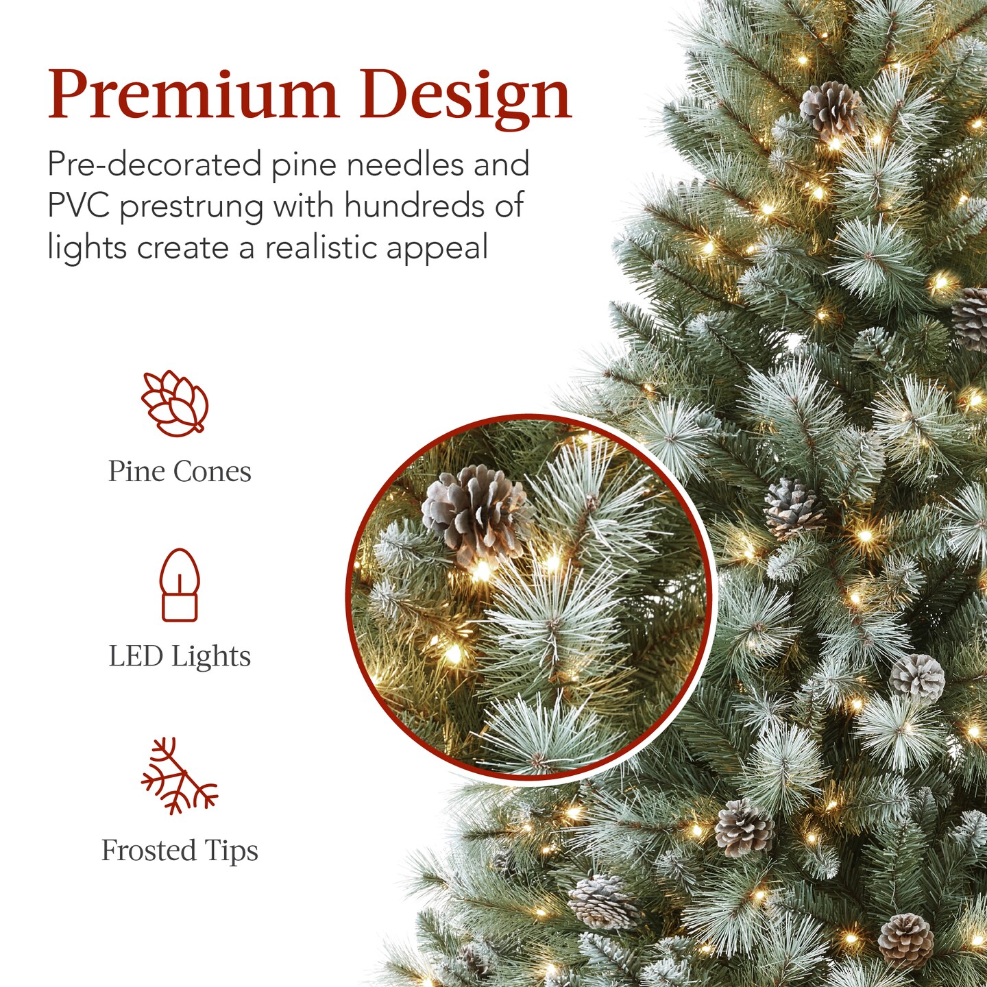 Best Choice Products Pre-Lit Frosted Scotch Pine Christmas Tree w/ 2-In-1 LED Lights