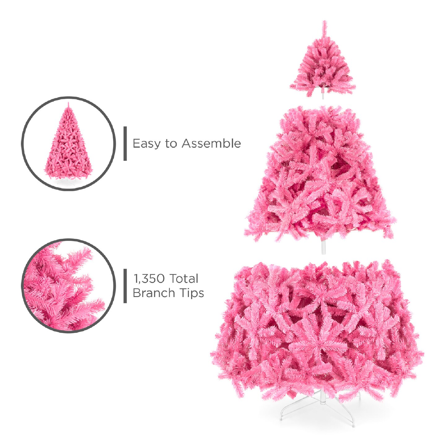 Best Choice Products Artificial Pink Christmas Full Tree Festive Holiday Decoration w/ Stand