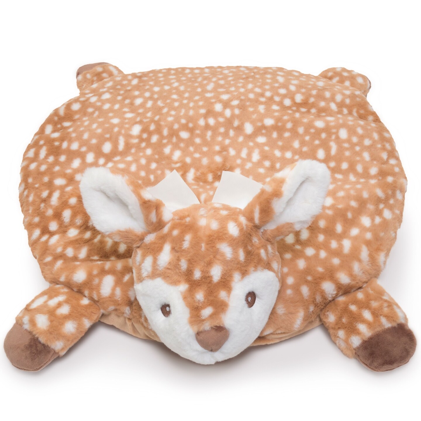Bearington Baby Lil&#x2019; Willow Tummy Time Mat, 30 x 30 Inch Fawn Plush Stuffed Animal Blanket, Woodland Nursery D&#xE9;cor