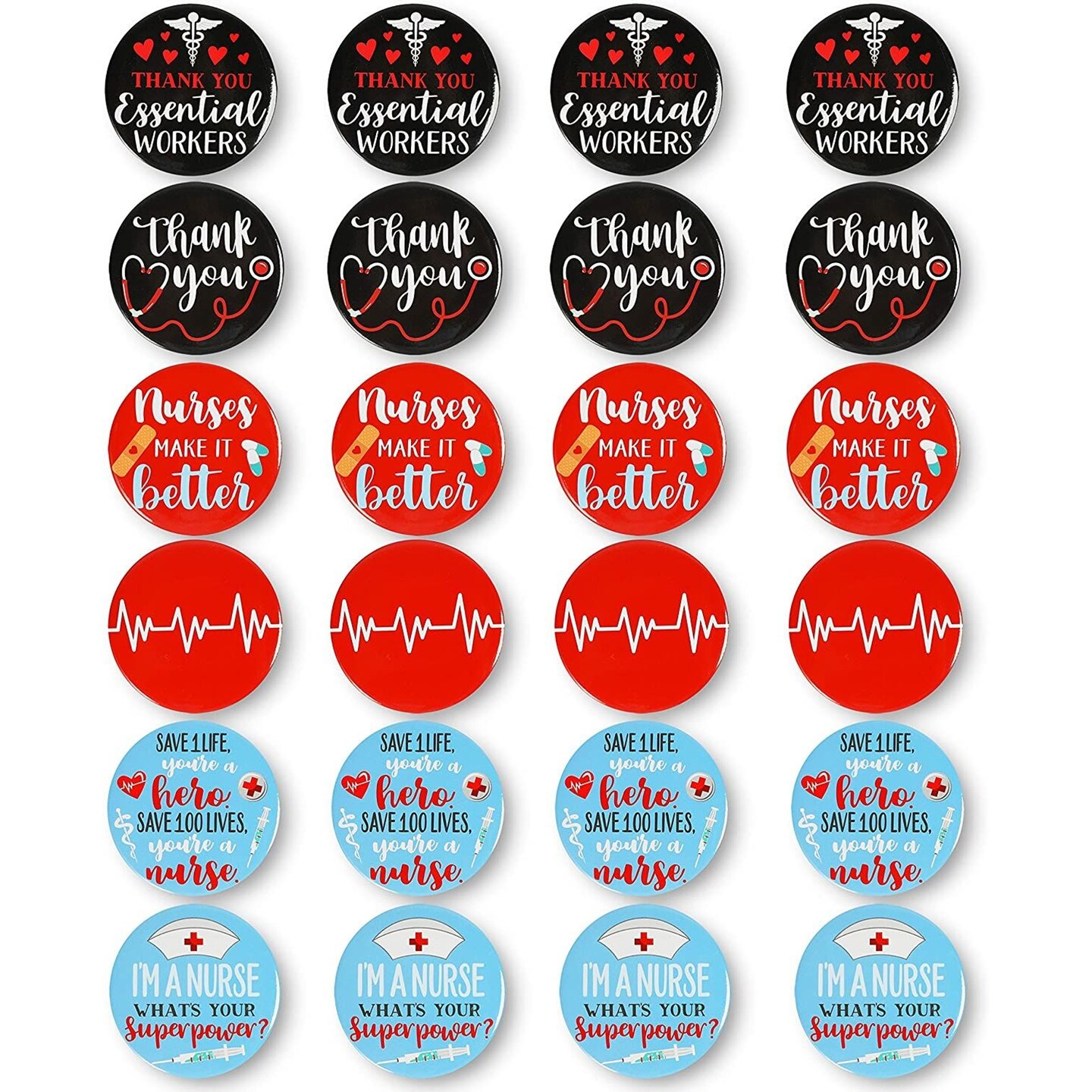 Button Pins, Nurse Appreciation Gifts in 6 Designs (2.28 Inches, 24 Pieces)
