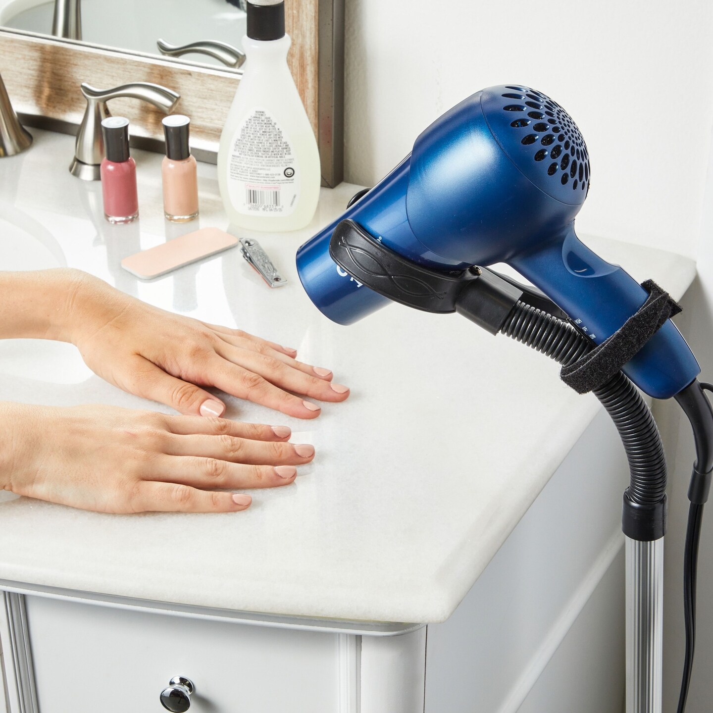 Adjustable Hands-Free Hair Dryer Stand Holder 360 Degree Rotation, Compatible with Compact Styling Tools