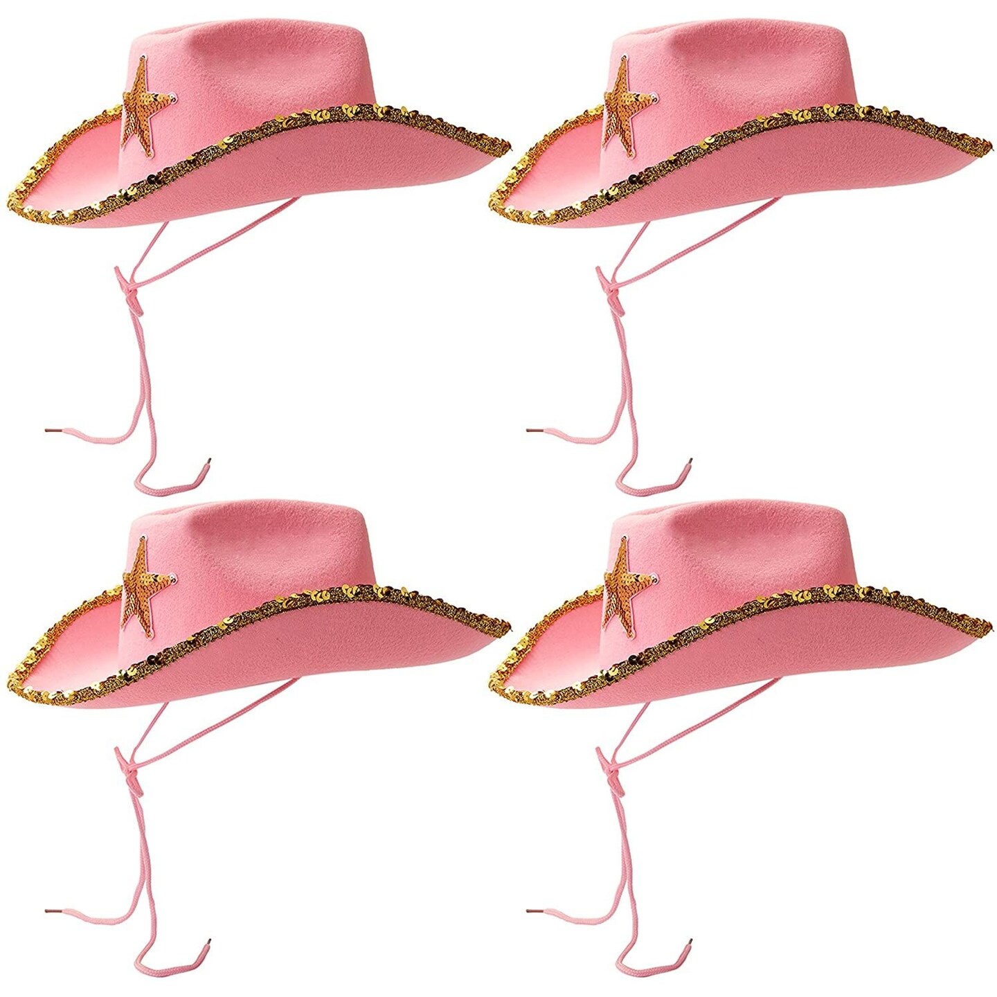 Western Cowboy and Cowgirl Hats for Kids, Pink Sparkly (4 Pack)
