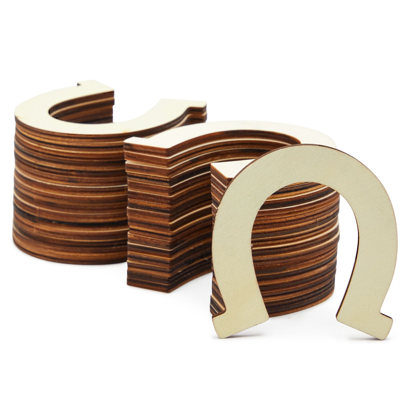 36 Pack Unfinished Wood Cutouts for Crafts, Small 2.5mm Wooden Horseshoes for DIY Projects (3.25 x 3.5 Inches)