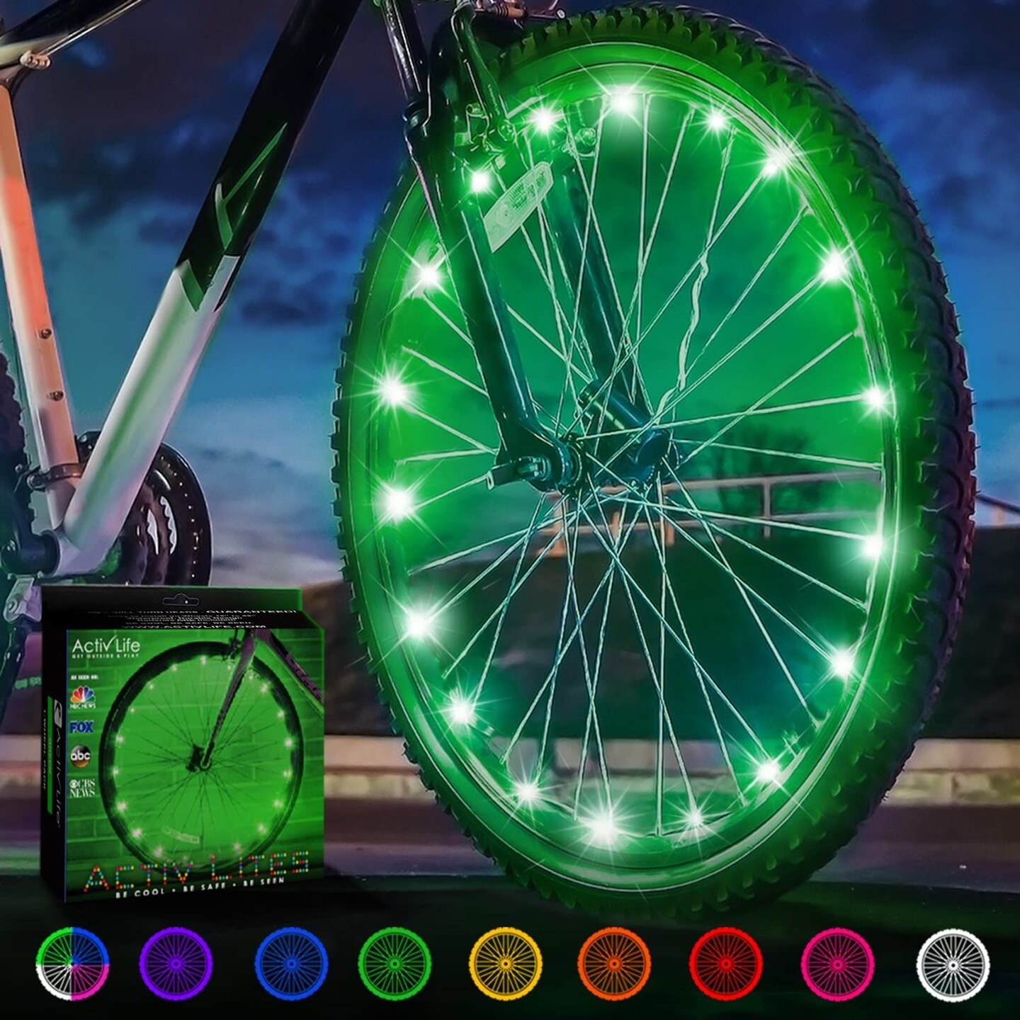 Activ Life LED Bike Wheel Lights with Batteries Included, Get 100% Brighter and Visible from All Angles for Ultimate Safety &#x26; Style (1 Tire Pack, Green)