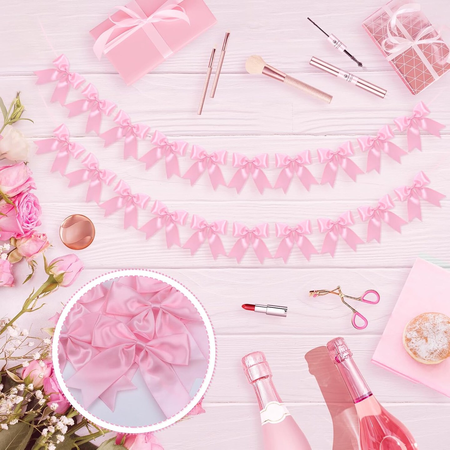 2-Pack Pink Ribbon Bow Garland – Birthday, Baby Shower & Wedding Party Decor