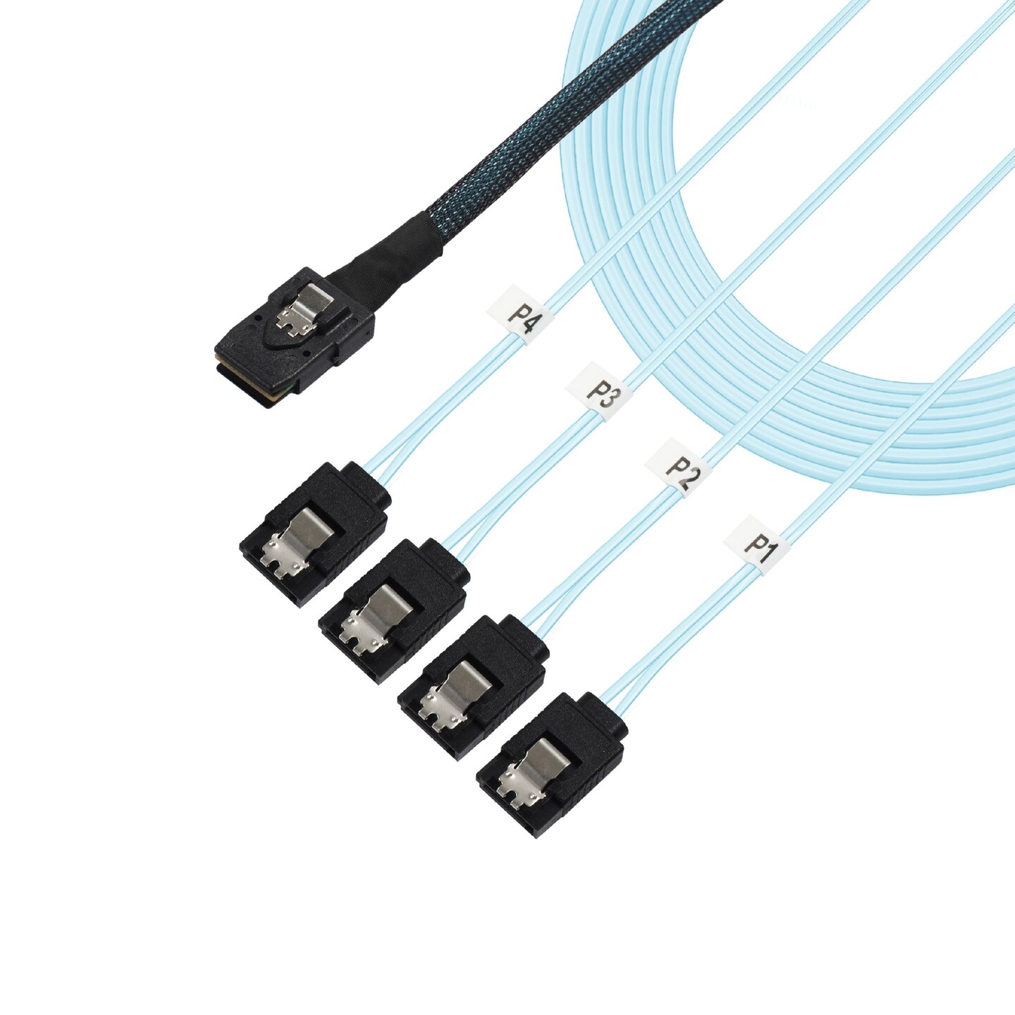 Mini SAS to 4 SATA Transfer Cable, with Tags, Connects a Blue, 3.3 ft.