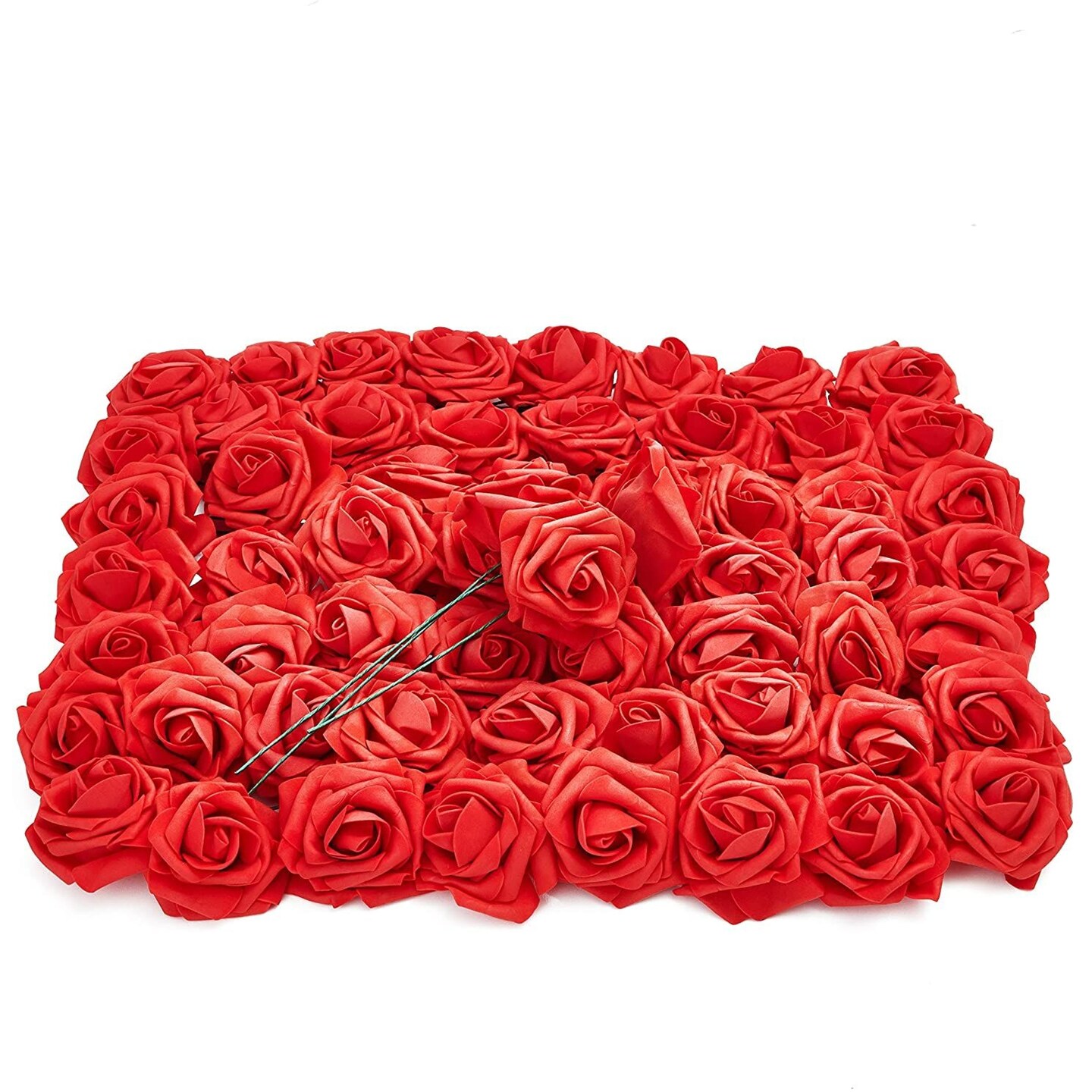 Bright Creations 3" Artificial Rose Flowers 60pcs Real Looking Fake Rose with Stem for DIY Wedding Bouquets and Bridal Shower, Red