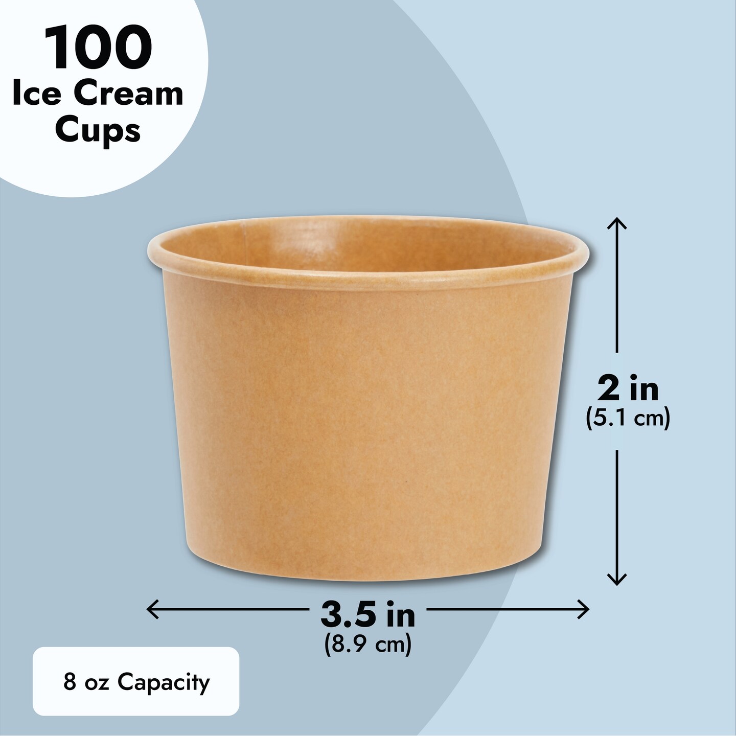 100 Pack Paper Ice Cream Cups, Disposable Dessert Bowls for Sundae Bar, Frozen Yogurt, Brown (8 oz)