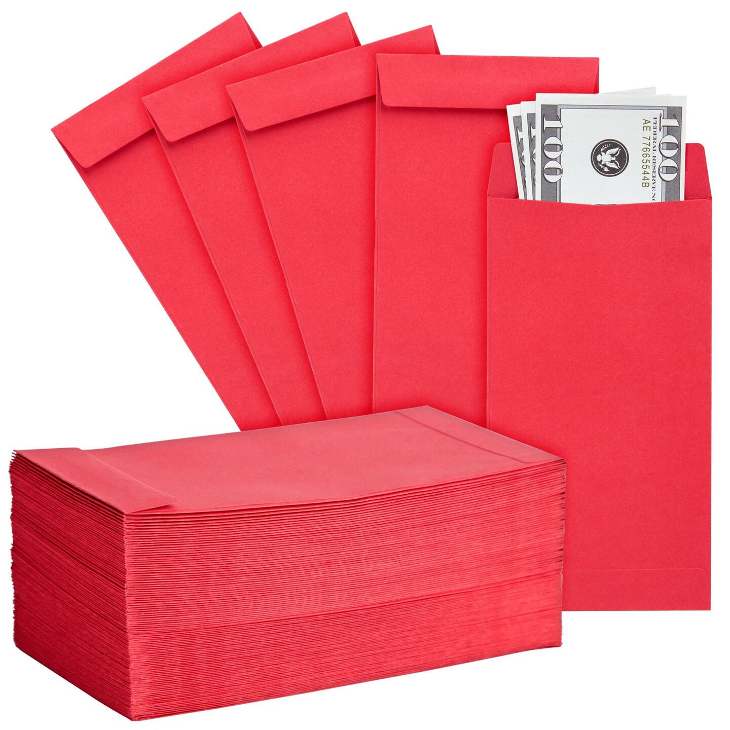 Okuna Outpost Red Envelopes for Money - 3.5 x 6.5 in, 100 Pack, Paper - For Cash & Coins - Small Card & Offering Holders