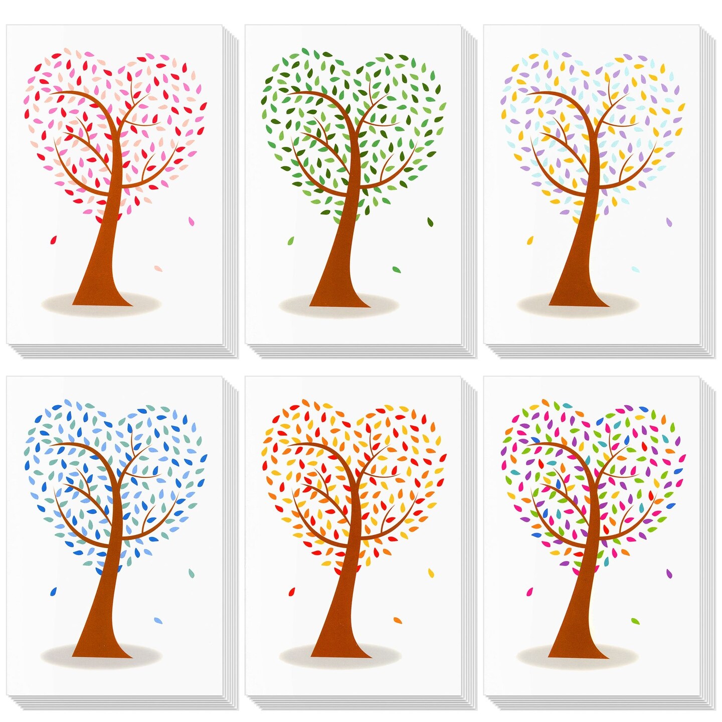BEST PAPER GREETINGS Blank Heart Shaped Tree Greeting Cards - Thank You Cards with Envelopes - All-Occasion Stationery - Staff Appreciation & You Are Loved Notes - 4 x 6 in, 48 Count, Assorted Colors
