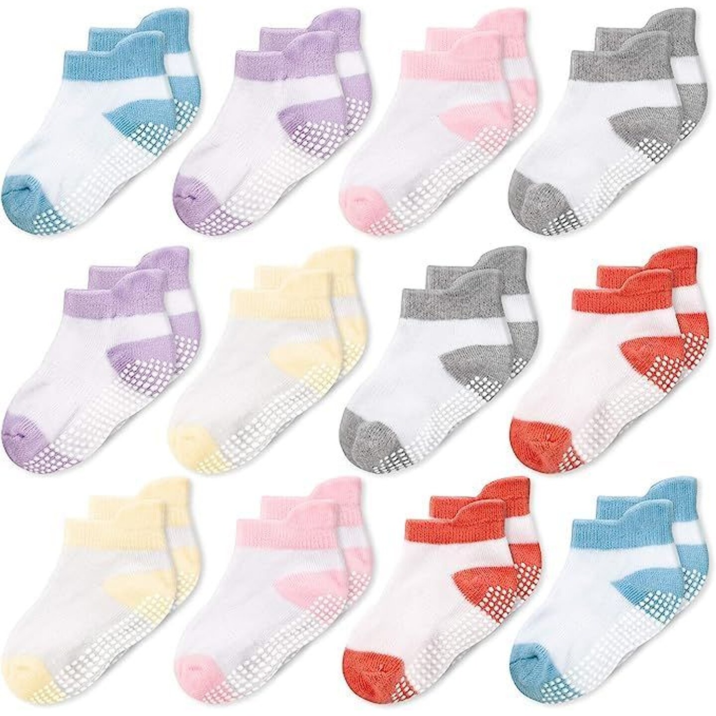 CozyWay Toddler Girl Socks With Grippers Non Slip Ankle Grip Socks for Girls Soft Comfy Cotton - 3T-5T Multi Color - 12 Pack