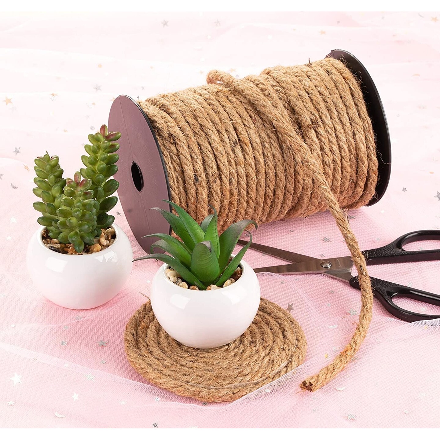 100 Feet Jute Rope for Crafts, 6mm Thick Braided Twine for Nautical Decor (Brown)