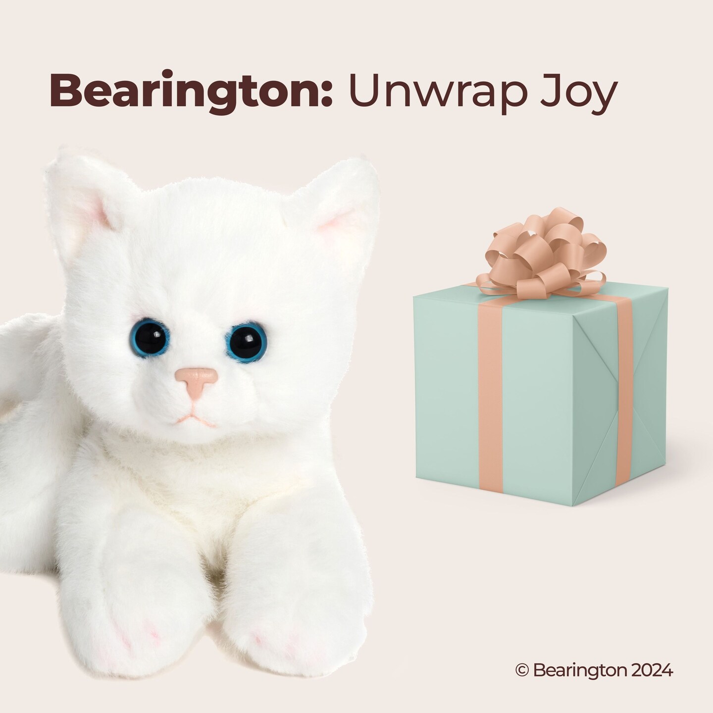 Bearington Lil&#x27; Muffin Small Plush Stuffed Animal White Cat, Kitten 8 inch