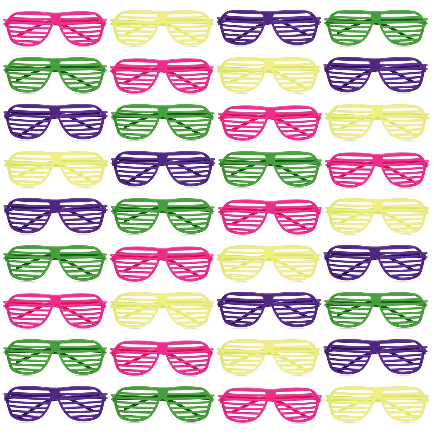 36 Pack Shutter Shades, 80s Retro Style Party Sunglasses for Props, Decorations, Costumes (4 Colors)