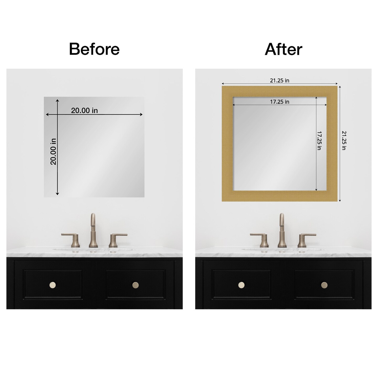 Amanti Art Mirror Makeover Bathroom Mirror Frame Border Kit - Fully Assembled Peel and Stick Frame - Mirror NOT Included - Grace Brushed Gold Trim