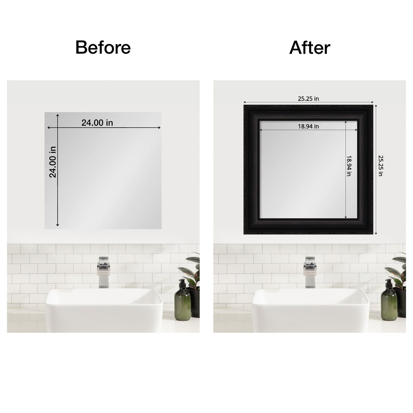 Amanti Art Mirror Makeover Bathroom Mirror Frame Border Kit - Fully Assembled Peel and Stick Frame - Mirror NOT Included - Parlor Trim