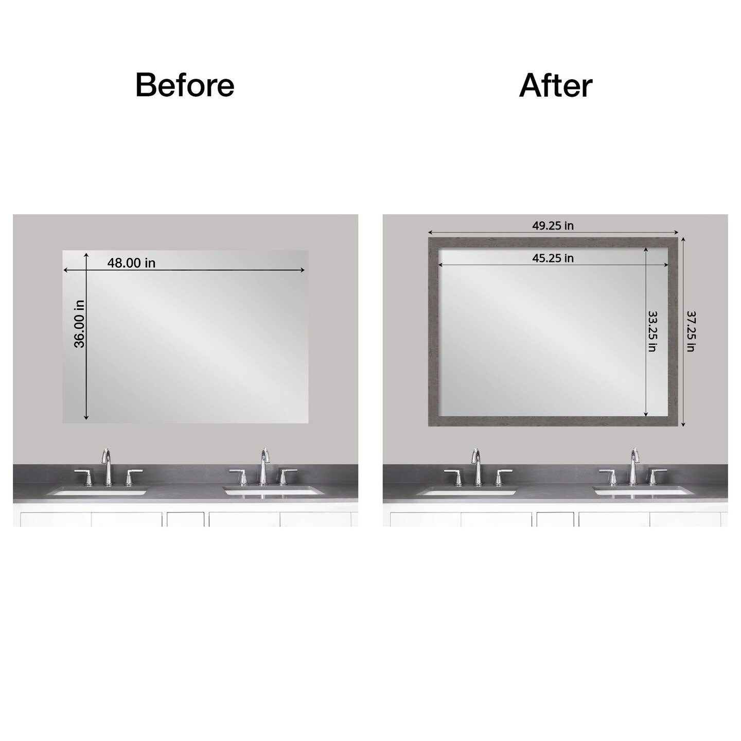 Amanti Art Mirror Makeover Bathroom Mirror Frame Border Kit - Fully Assembled Peel and Stick Frame - Mirror NOT Included - Rustic Plank Narrow Trim