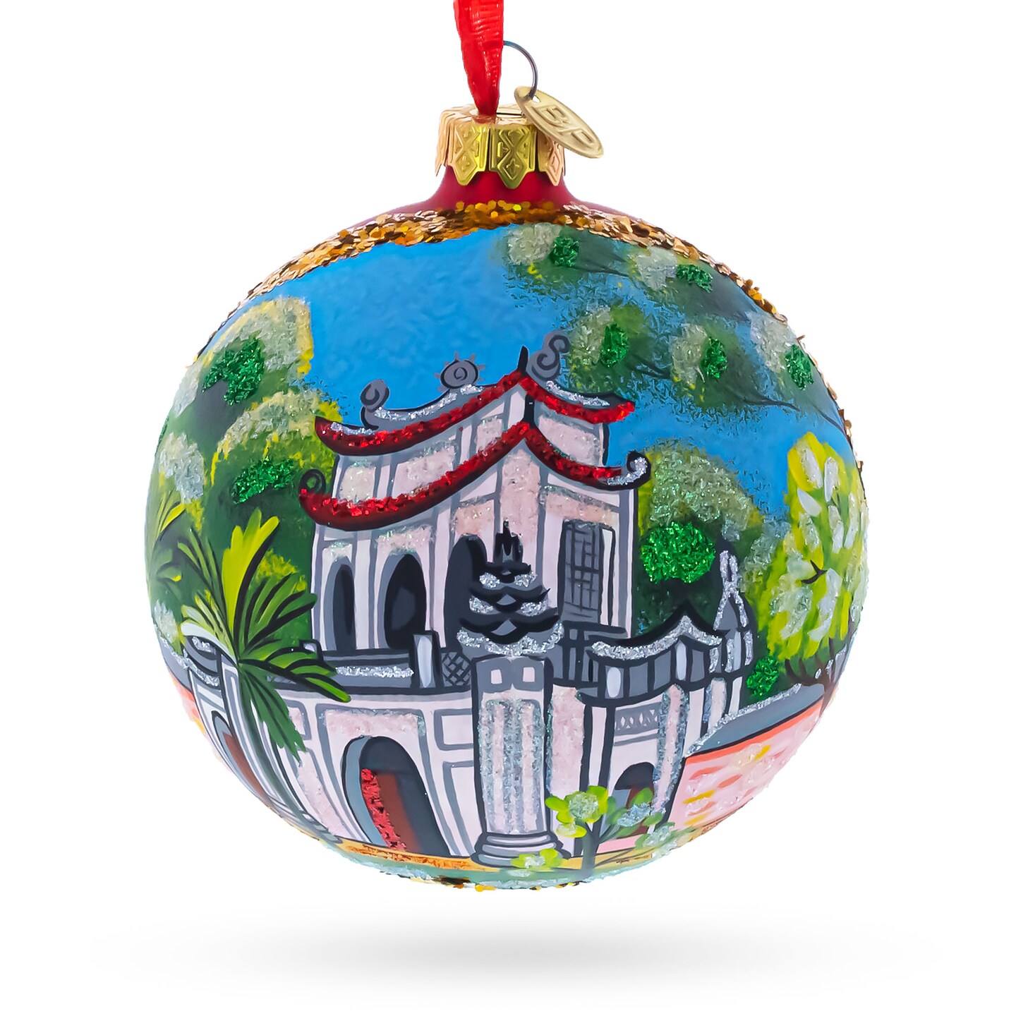 Temple of Literature &#x26; National University, Hanoi, Vietnam Glass Ball Christmas Ornament 4 Inches