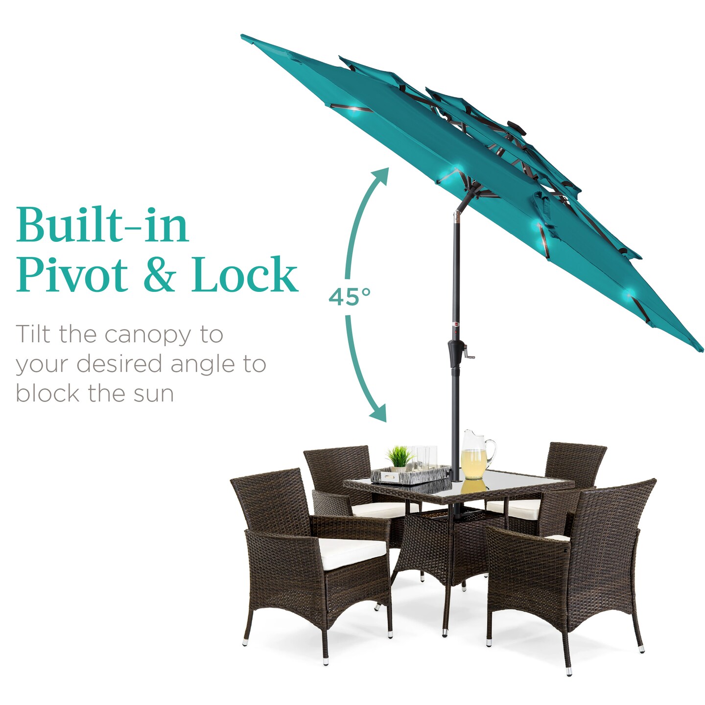 Best Choice Products 10ft 3-Tier Solar Patio Umbrella w/ 24 LED Lights, Tilt Adjustment, Easy Crank