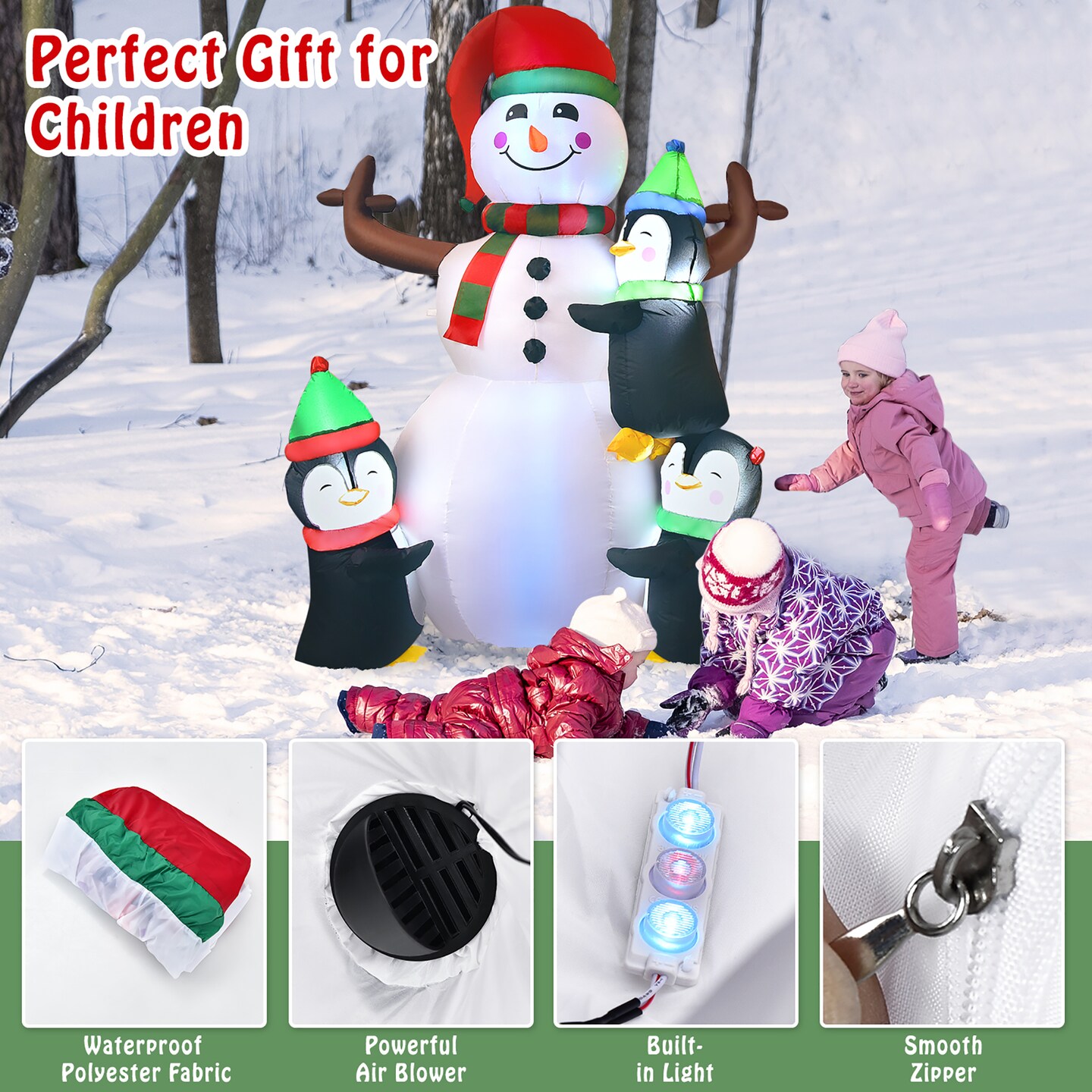 6ft Christmas Inflatable Snowman with Penguins Quick Blow up Snowman