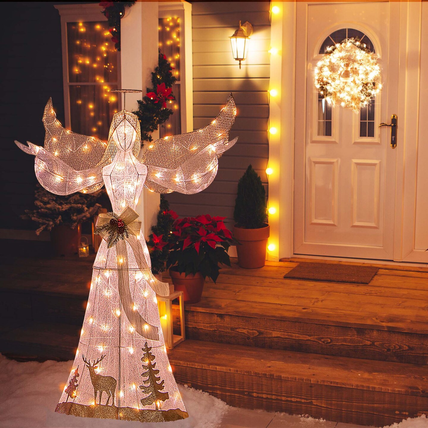 Costway 5 FT Pre-Lit Christmas Angel 3D Glittered Decoration with Halo Bow & 100 Lights