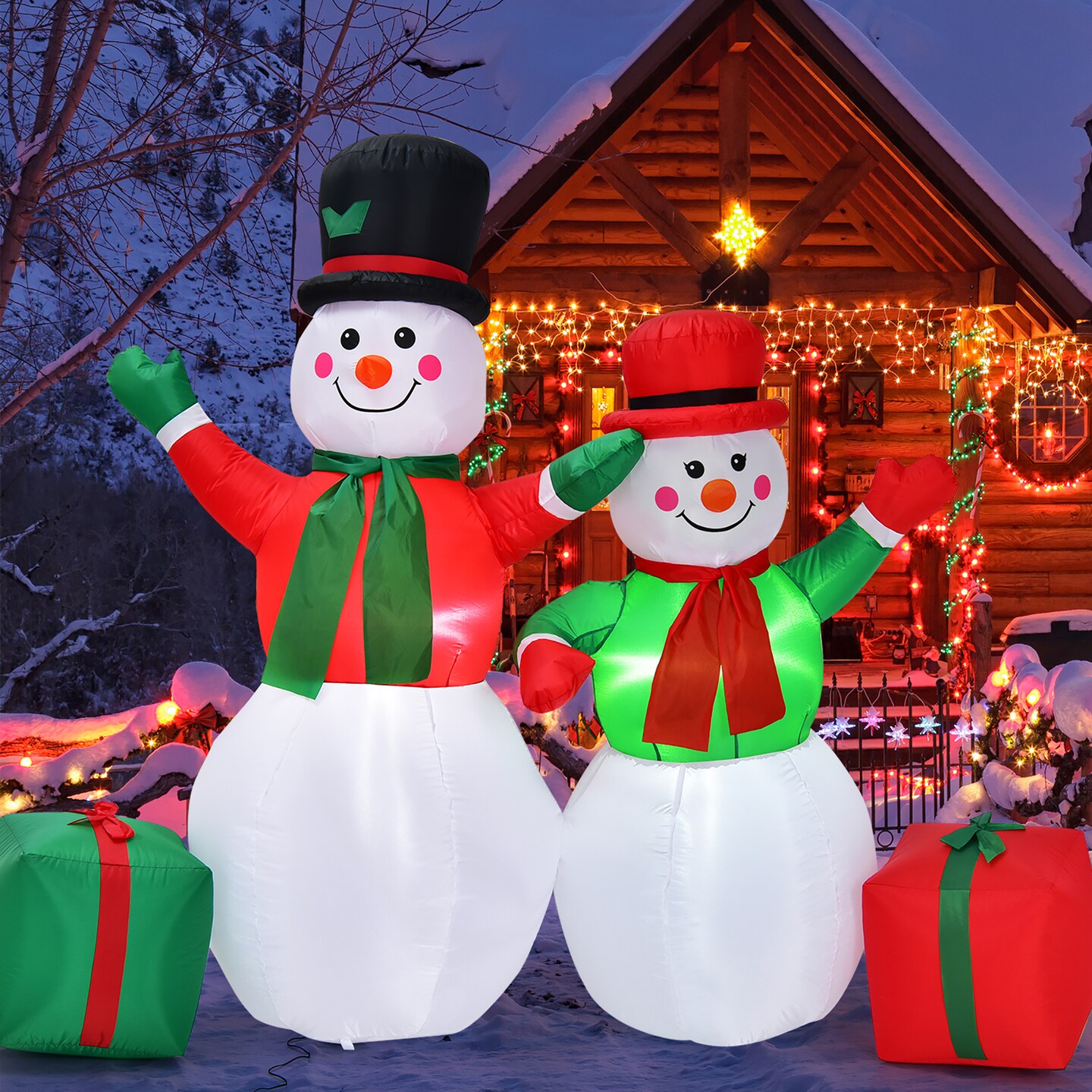 Costway 6Ft &#x26; 5Ft Christmas Inflatable Snowmen Blow Up Christmas Decoration