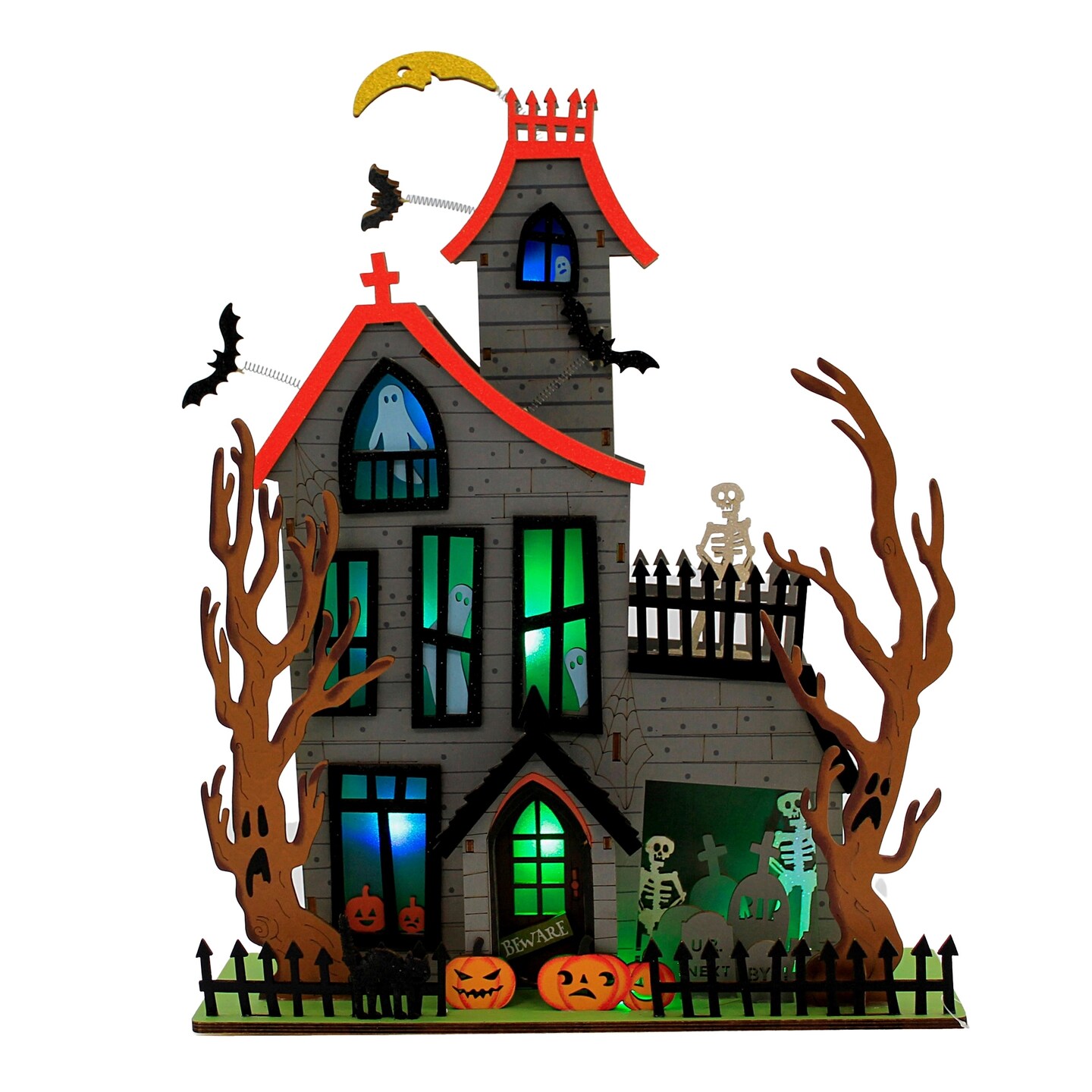 One Hundred 80 Degrees 17.5 Inch Halloween House Halloween Halloween Village , Lighted Halloween Decor Spooky Ghosts Lighted