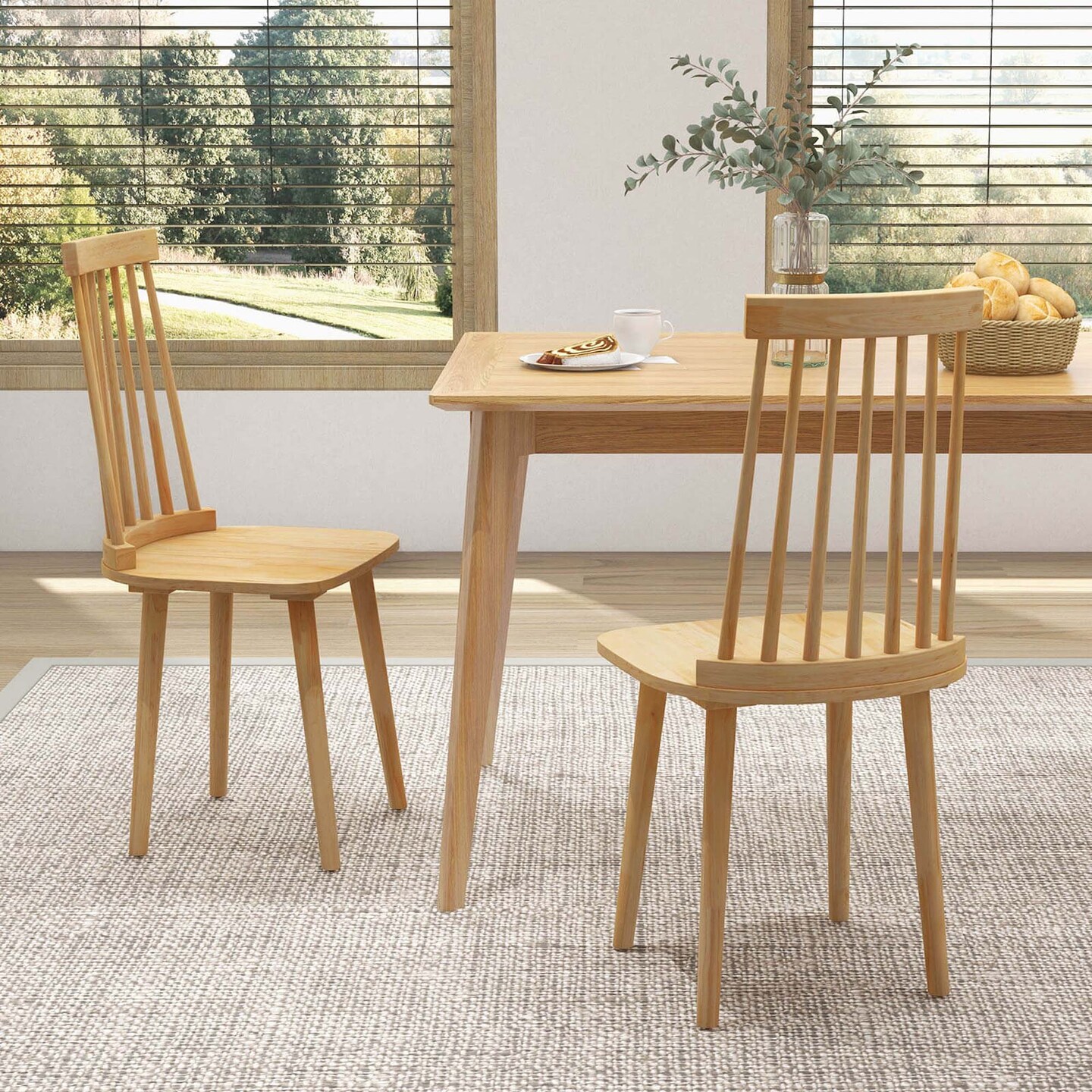 Costway Windsor Dining Chairs Set of 2/4 Dining Chairs with High Spindle Back Natural