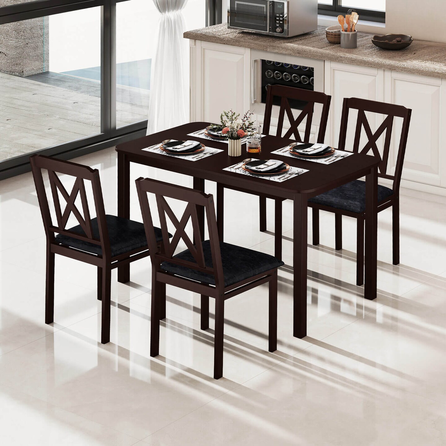 Costway 5 Piece Dining Table Set for 4 Rectangular Kitchen Table & 4 Chairs Dinette Set