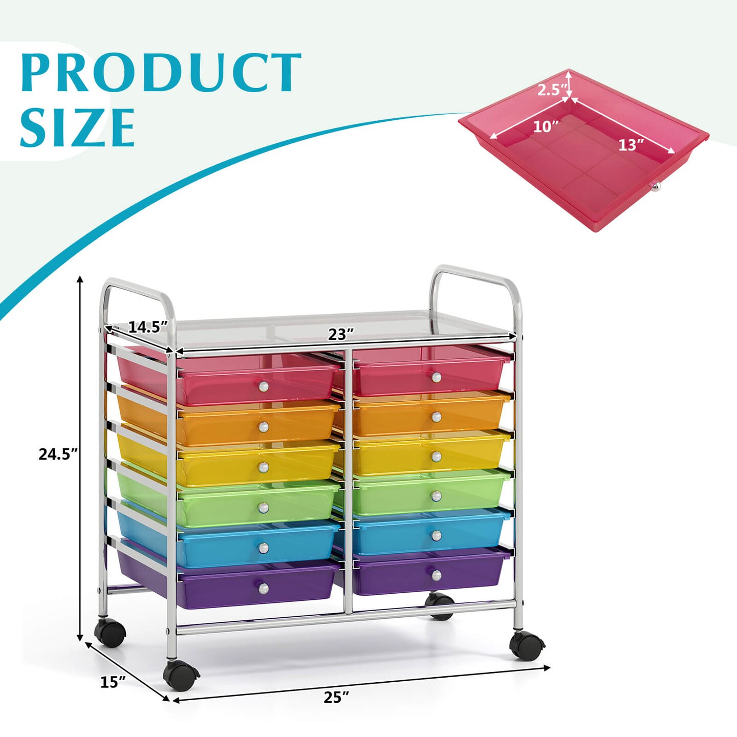 Costway 12 Drawers Rolling Cart Storage Scrapbook Paper Studio Organizer Bins Macaron/White/Light Pink/Purple/Pink/Clear/Gray/Rainbow/Multicolor/Hot Pink/Black