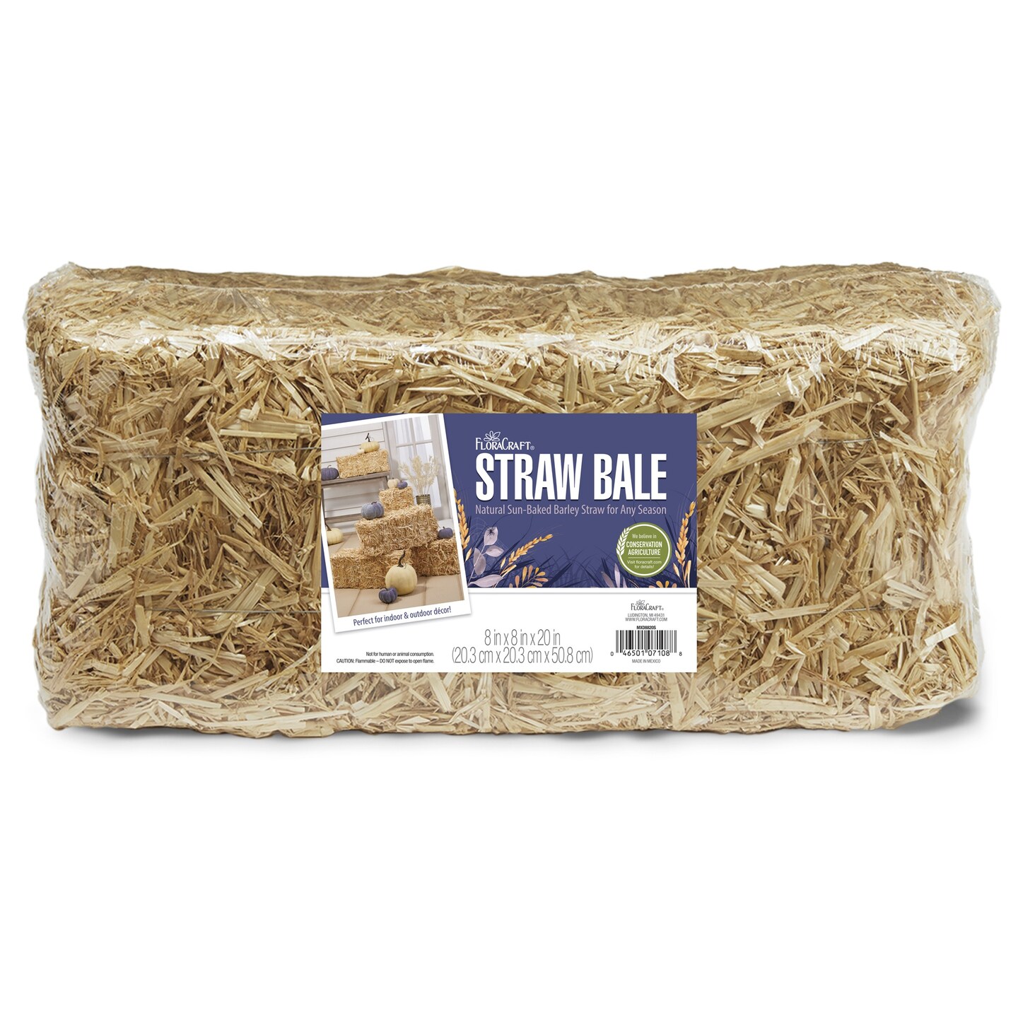 FloraCraft Decorative Natural Straw Bale-8&#x22;X8&#x22;X20&#x22;