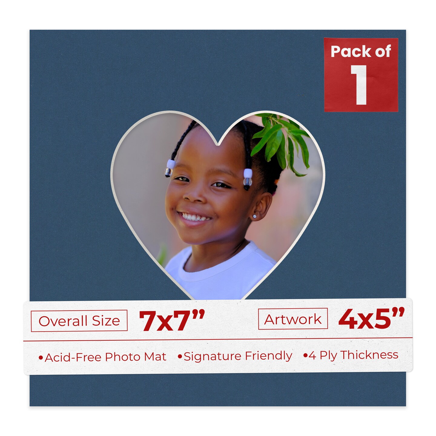 Ink Blue Mat Board for 7x7 Frames - Heart Opening for 4x5 Photos, Color ...