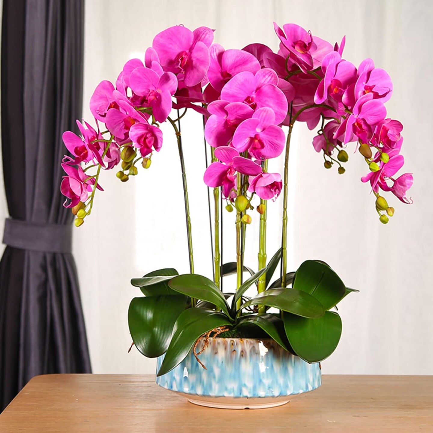 9 Heads Artificial Phalaenopsis Flowers 4 Pcs Artificial Orchid Flowers 42 inch Stem Plants for Home Décor (Purple)