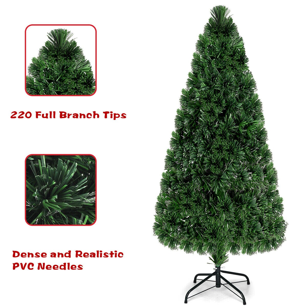 Costway 3/4/5/6 Ft Pre-Lit Fiber Optic PVC Christmas Tree Plastic