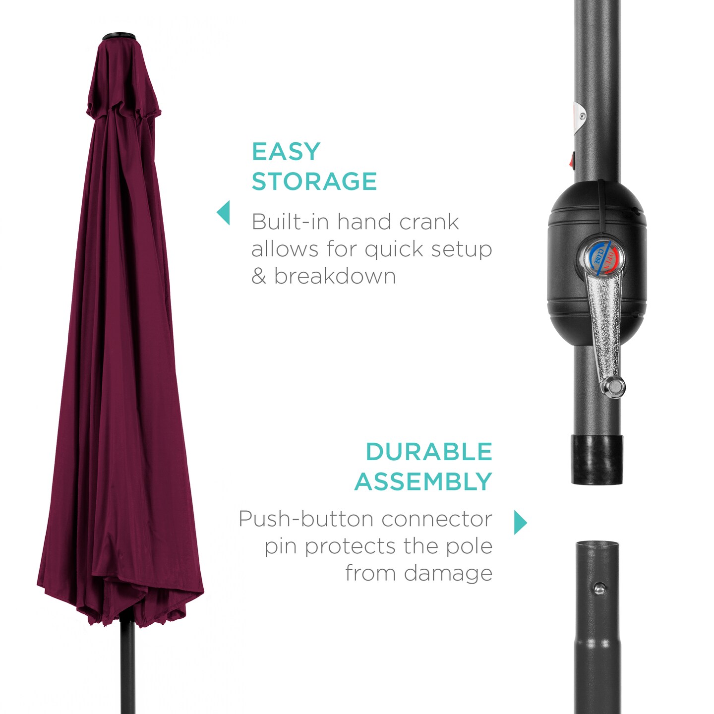 Best Choice Products 10ft Outdoor Steel Market Patio Umbrella w/ Crank, Tilt Push Button, 6 Ribs