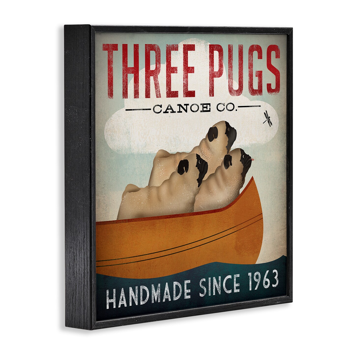 Stupell Industries Vintage Three Pugs in Canoe Framed Giclee Art