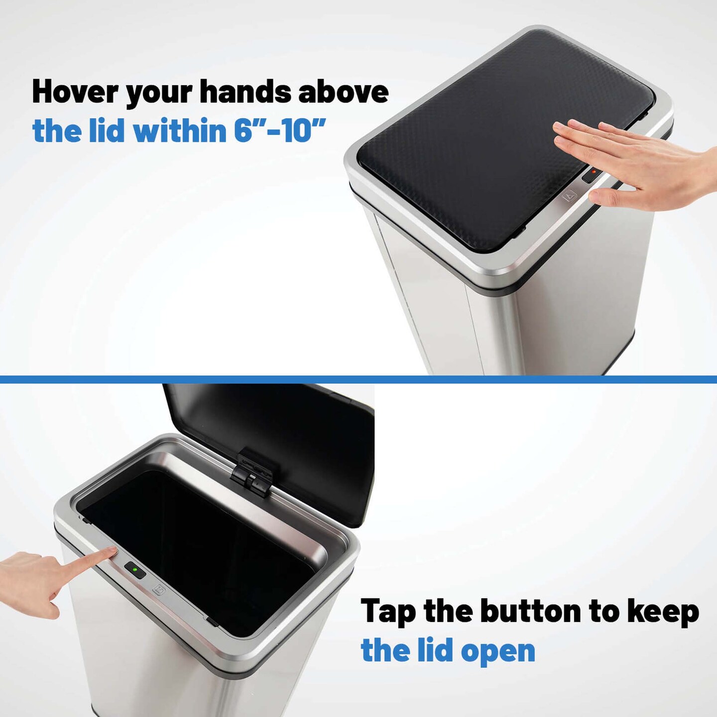 Costway Stainless Steel Trash Can 13.2 Gallon Automatic Motion Sensor Garbage Bin Silver/Black