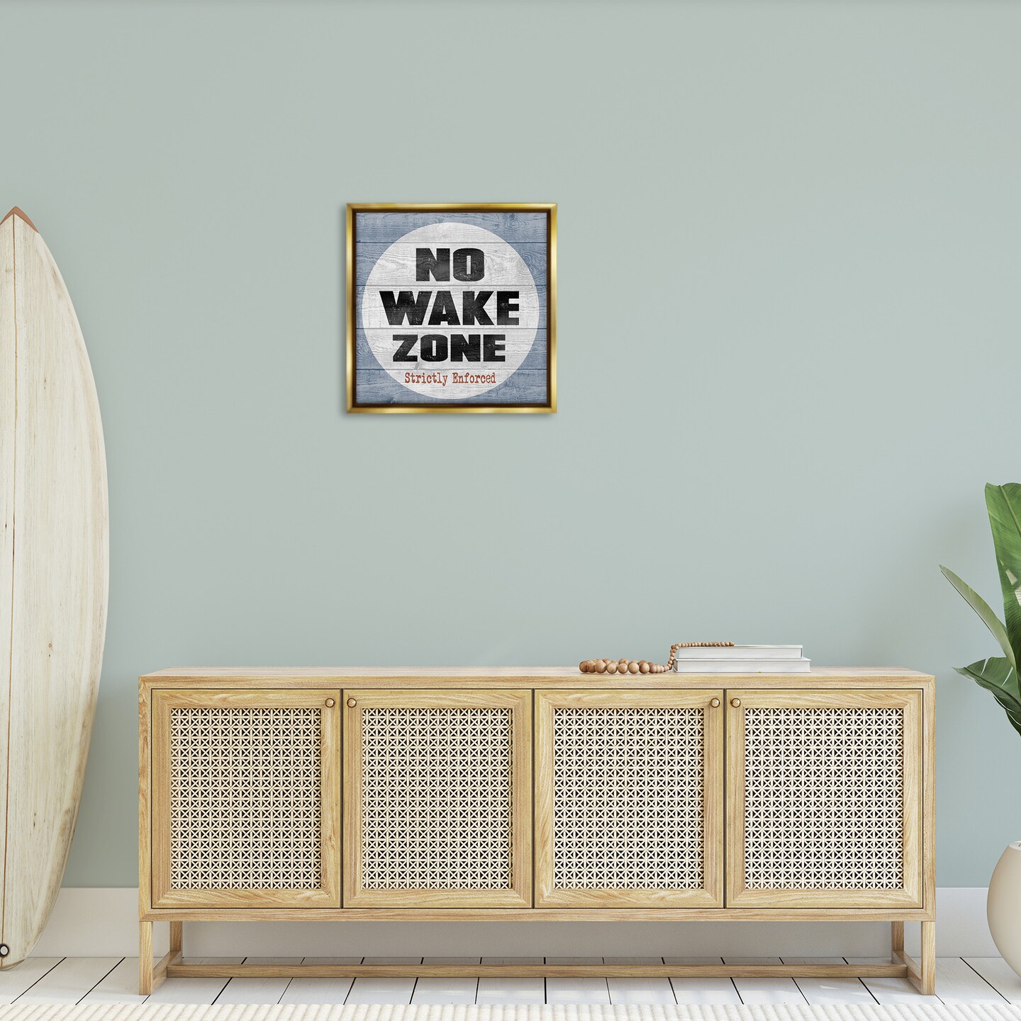 Stupell Industries No Wake Zone Beach Planks Framed Floater Canvas Wall Art
