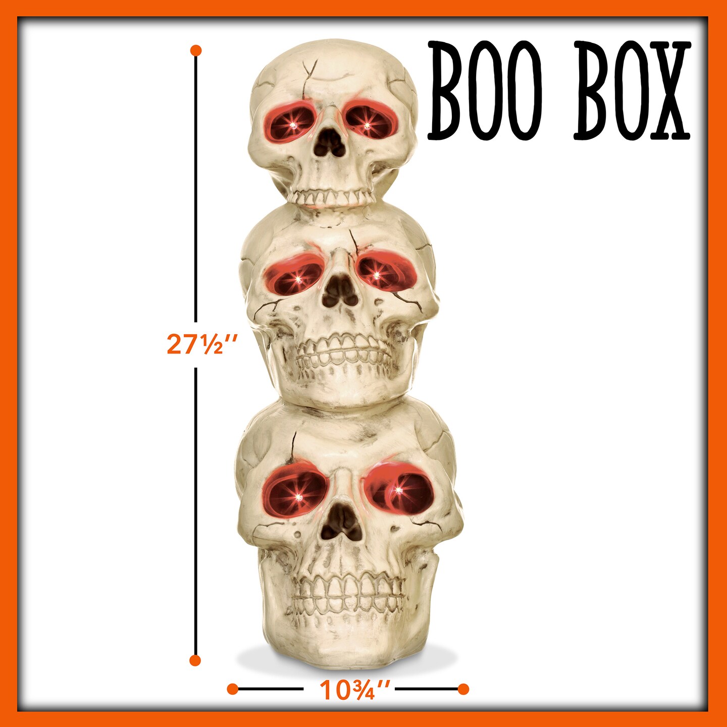 BOO BOX Stacked Skulls with LED Eyes and Sound, 27.5&#x22; Scary Skeleton Halloween Decoration for Home, Porch, or Yard Indoor Outdoor